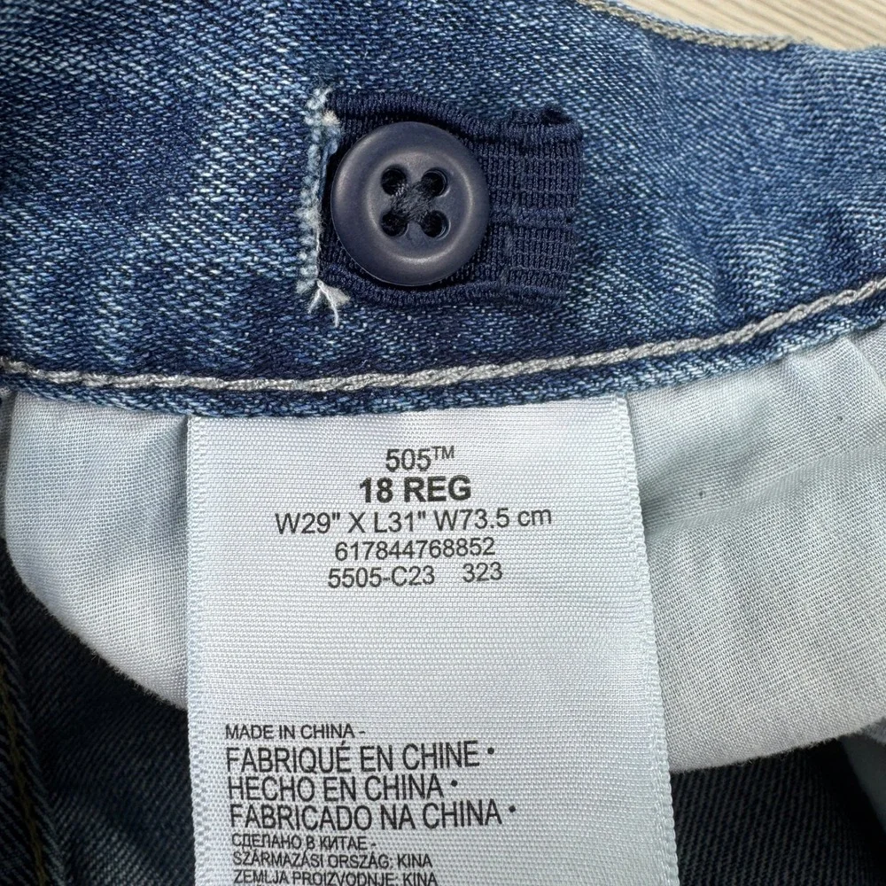 Levis Boys Jeans 505 Regular Fit Blue Denim Size 18 Reg W29 L31 Straight Leg